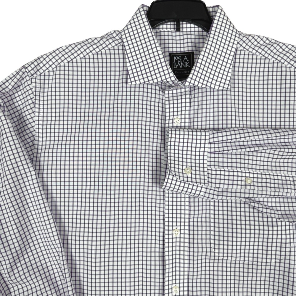 Jos A Bank Dress Shirt 16.5 33 Executive Tailored Fit Grid Purple White Mens